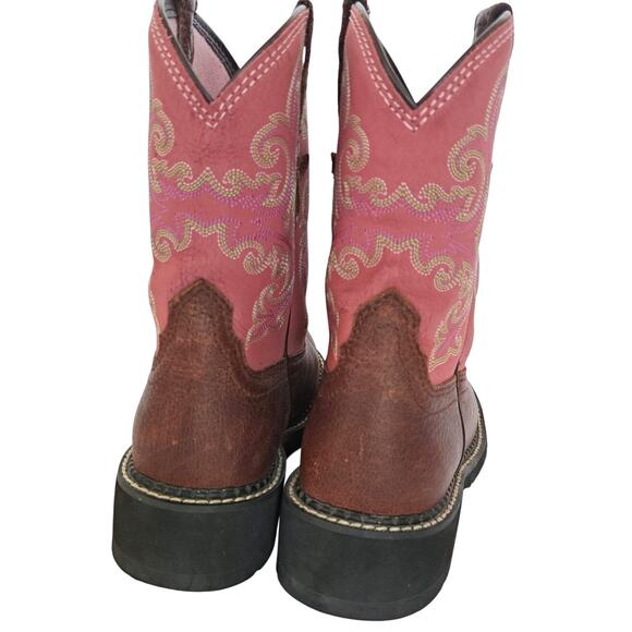 ARIAT Women’s Size 7 Fat Baby Pink Brown Cowgirl 8” Western Leather Boots - Picture 6 of 12
